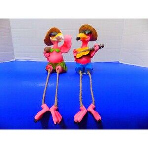 NEW Happy Flamingo Couple Statue Figurine Shelf Sitters Tropical Beach Florida